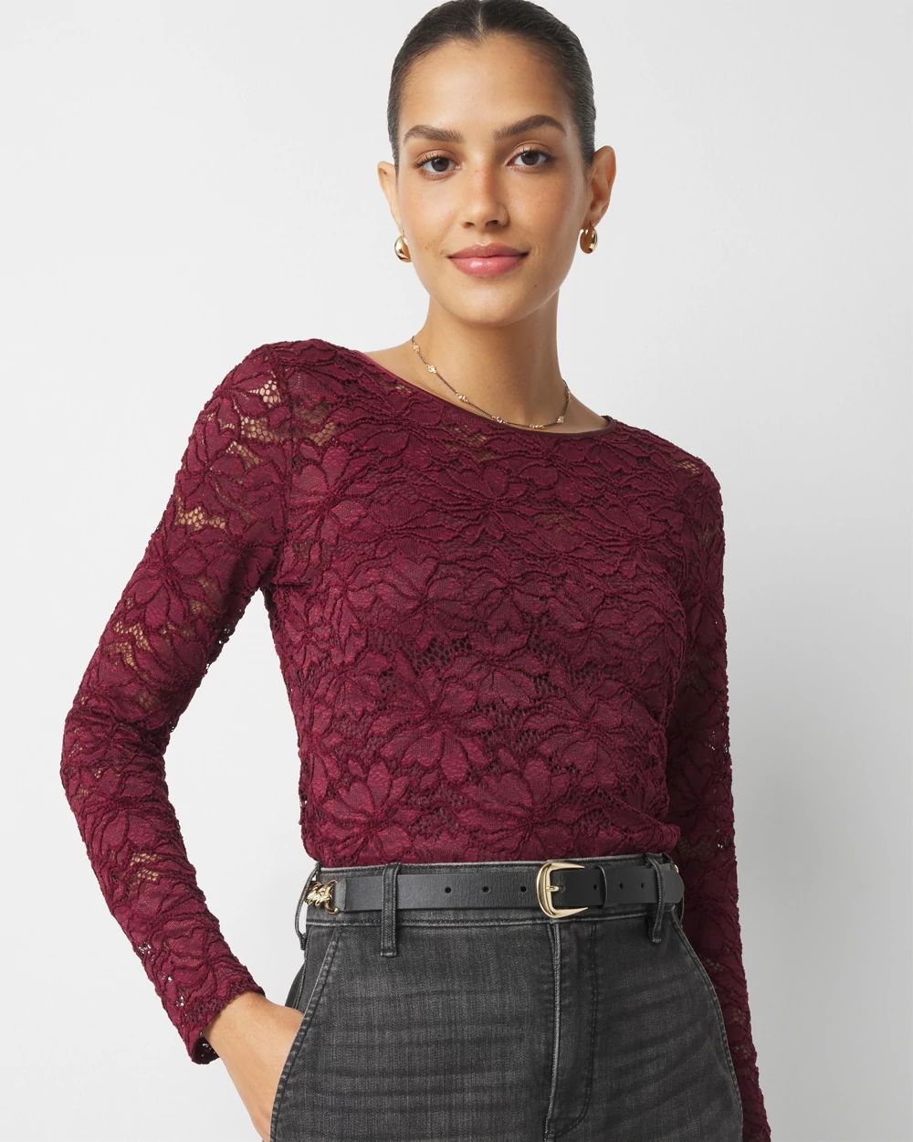 Lace Crew Neck Top | White House Black Market